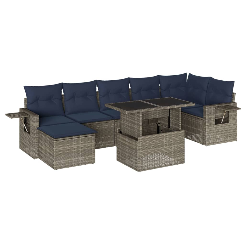 8 Piece Garden Sofa Set with Cushions Grey Poly Rattan