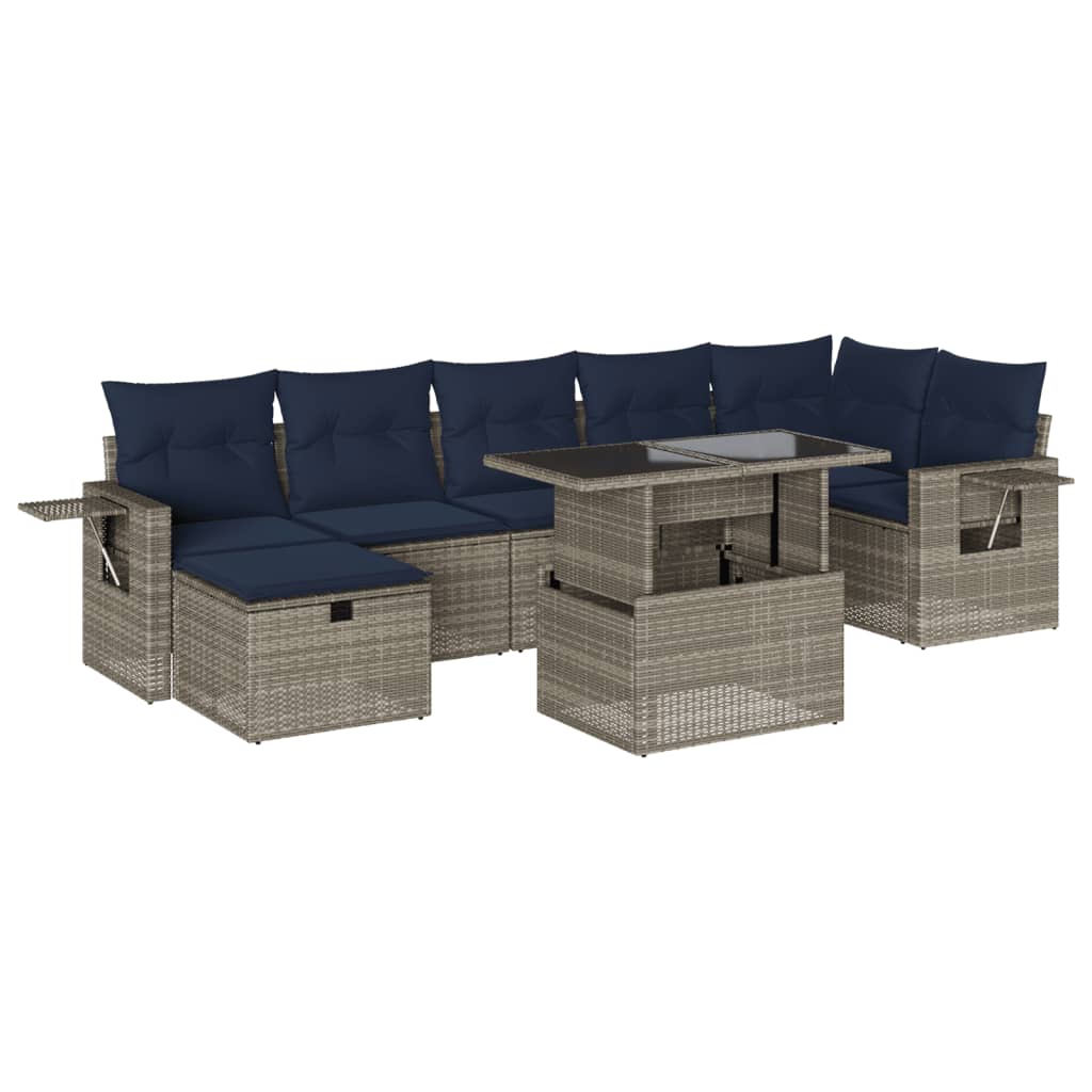8 Piece Garden Sofa Set with Cushions Grey Poly Rattan