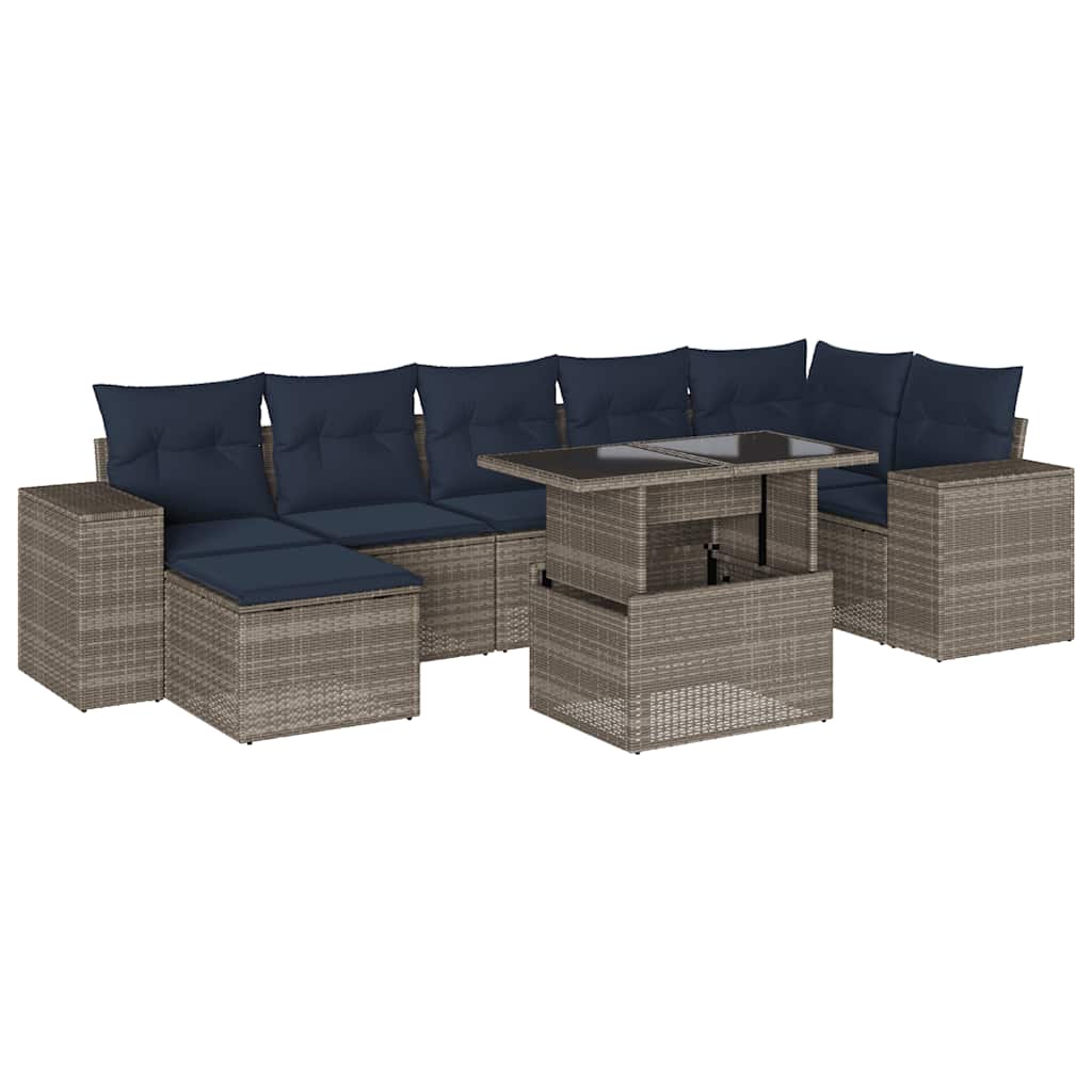 8 Piece Garden Sofa Set with Cushions Grey Poly Rattan