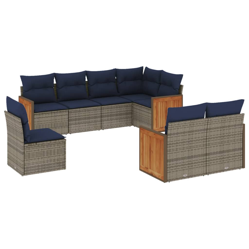 8 Piece Garden Sofa Set with Cushions Grey Poly Rattan