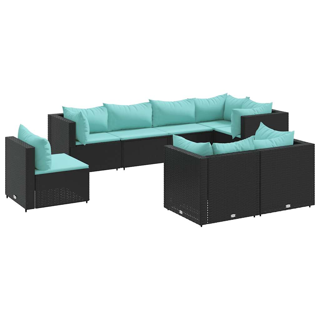8 Piece Patio Lounge Set with Cushions Black Poly Rattan