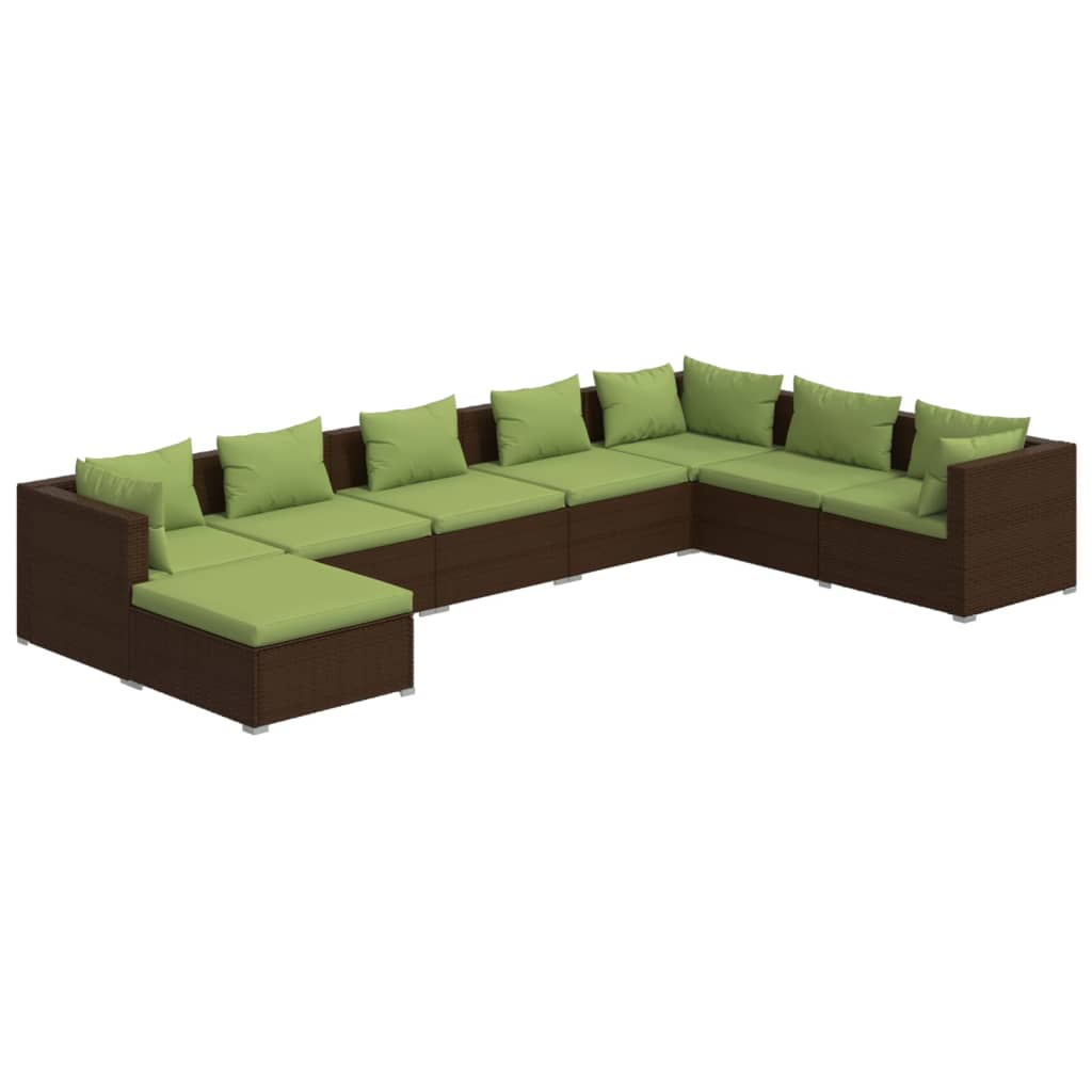 8 Piece Patio Lounge Set with Cushions Poly Rattan Brown