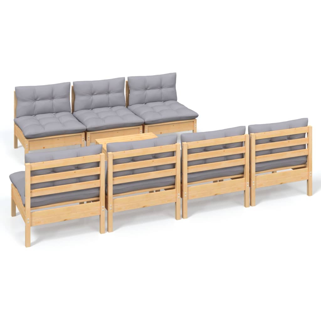 8 Piece Patio Lounge Set with Gray Cushions Pinewood