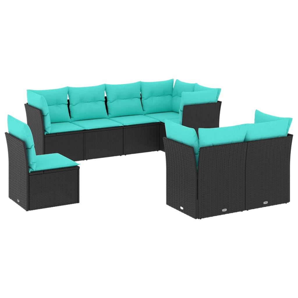 8 Piece Patio Sofa Set with Cushions Black Poly Rattan