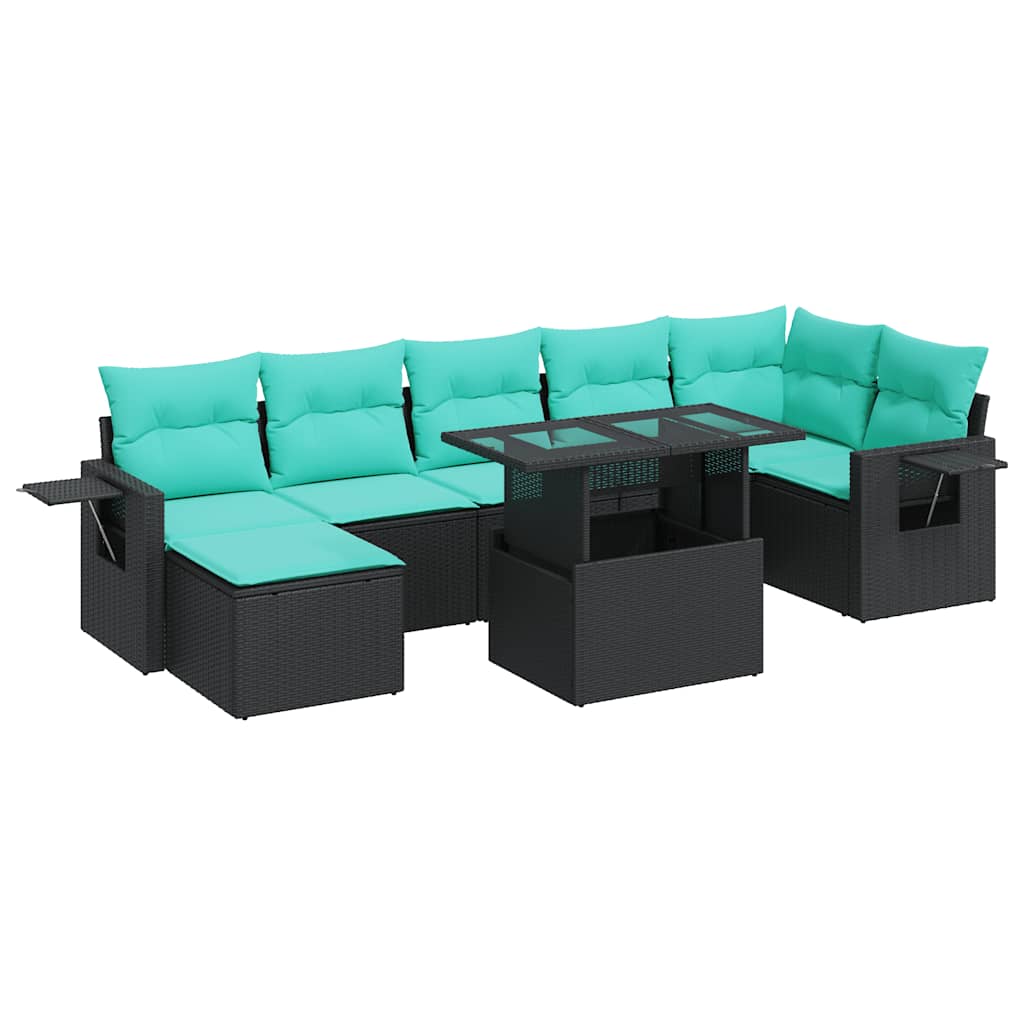 8 Piece Patio Sofa Set with Cushions Black Poly Rattan Acacia