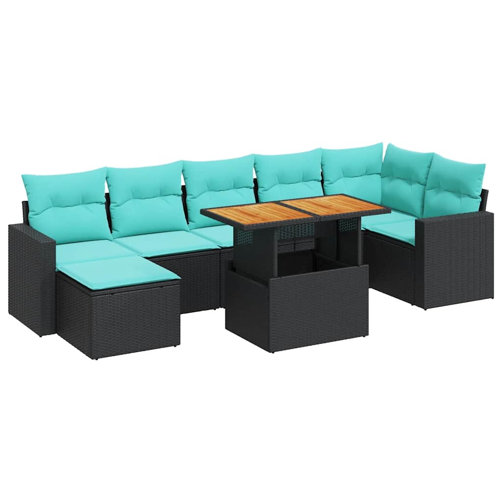 8 Piece Patio Sofa Set with Cushions Black Poly Rattan
