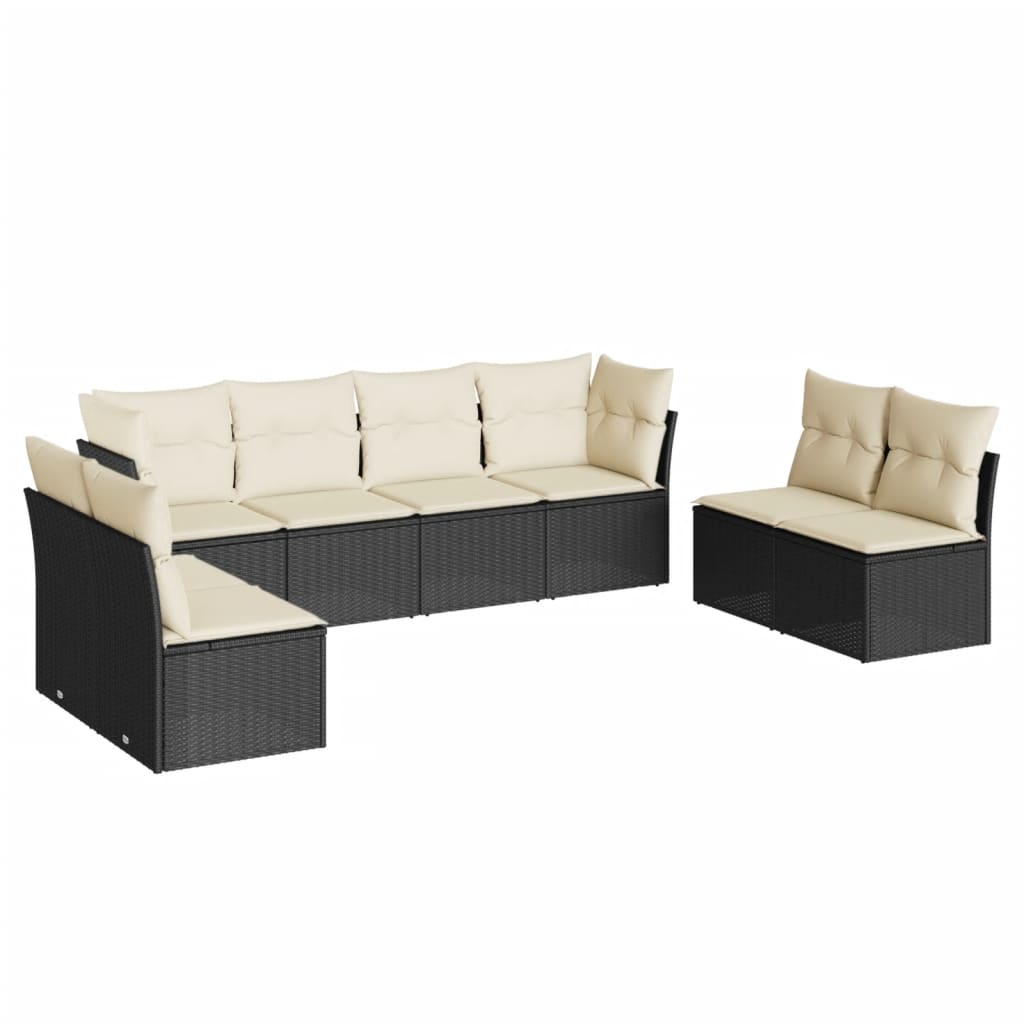 8 Piece Patio Sofa Set with Cushions Black Poly Rattan
