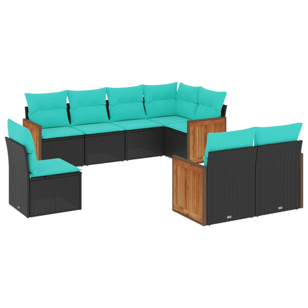 8 Piece Patio Sofa Set with Cushions Black Poly Rattan