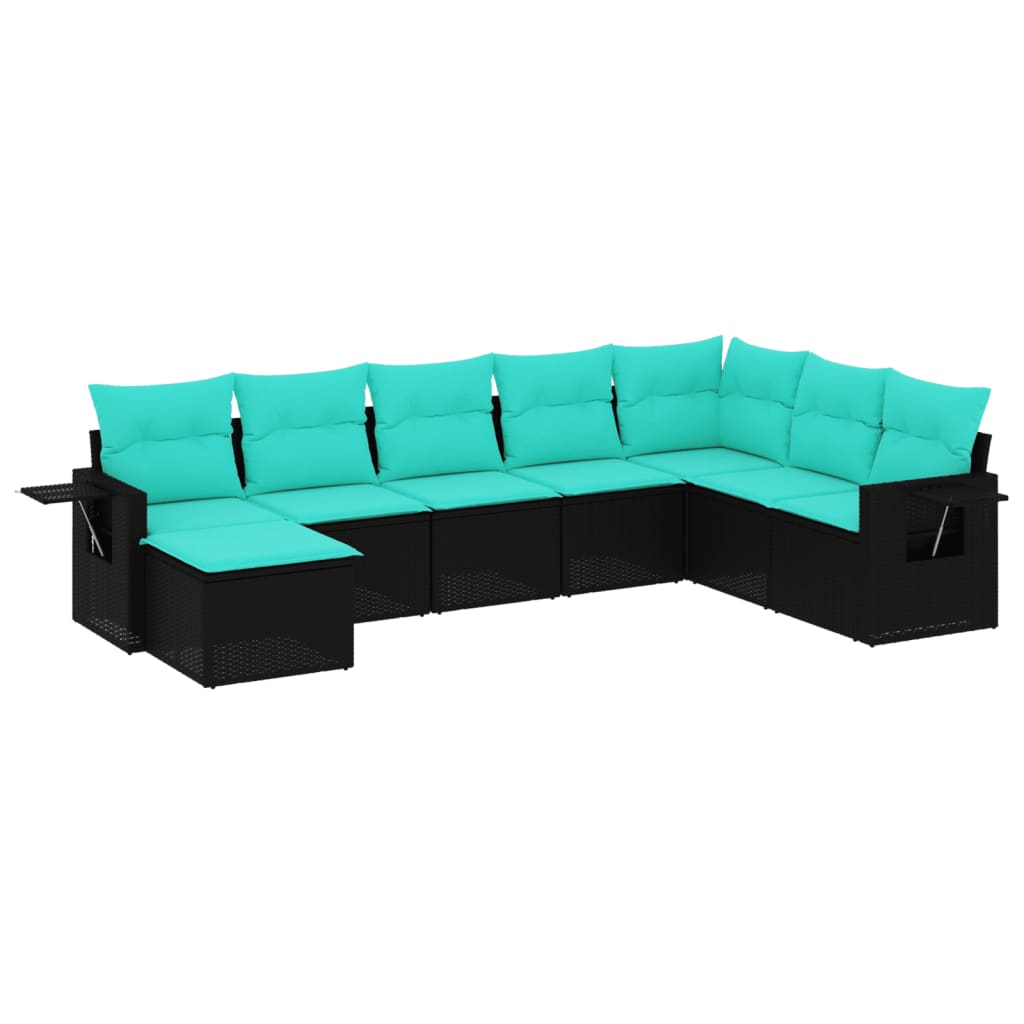 8 Piece Patio Sofa Set with Cushions Black Poly Rattan
