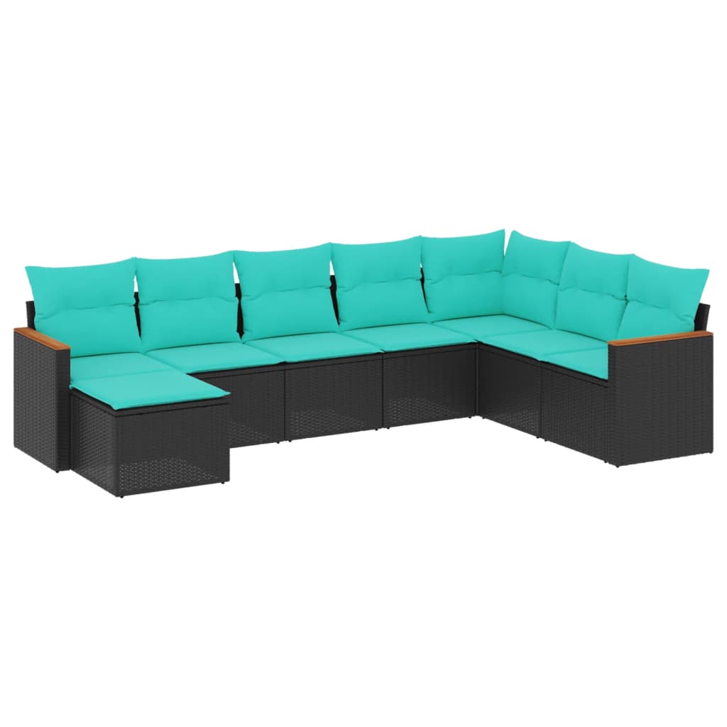 8 Piece Patio Sofa Set with Cushions Black Poly Rattan
