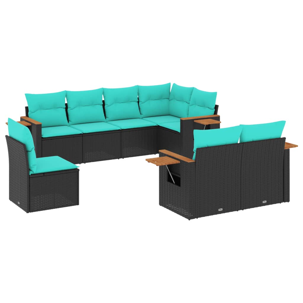 8 Piece Patio Sofa Set with Cushions Black Poly Rattan