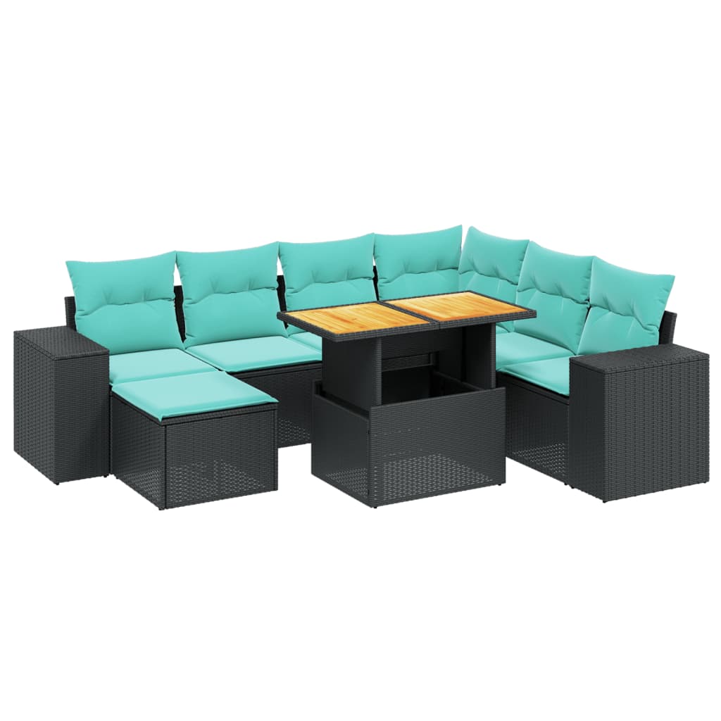 8 Piece Patio Sofa Set with Cushions Black Poly Rattan