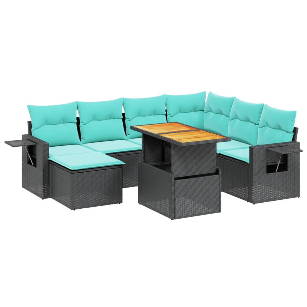 8 Piece Patio Sofa Set with Cushions Black Poly Rattan