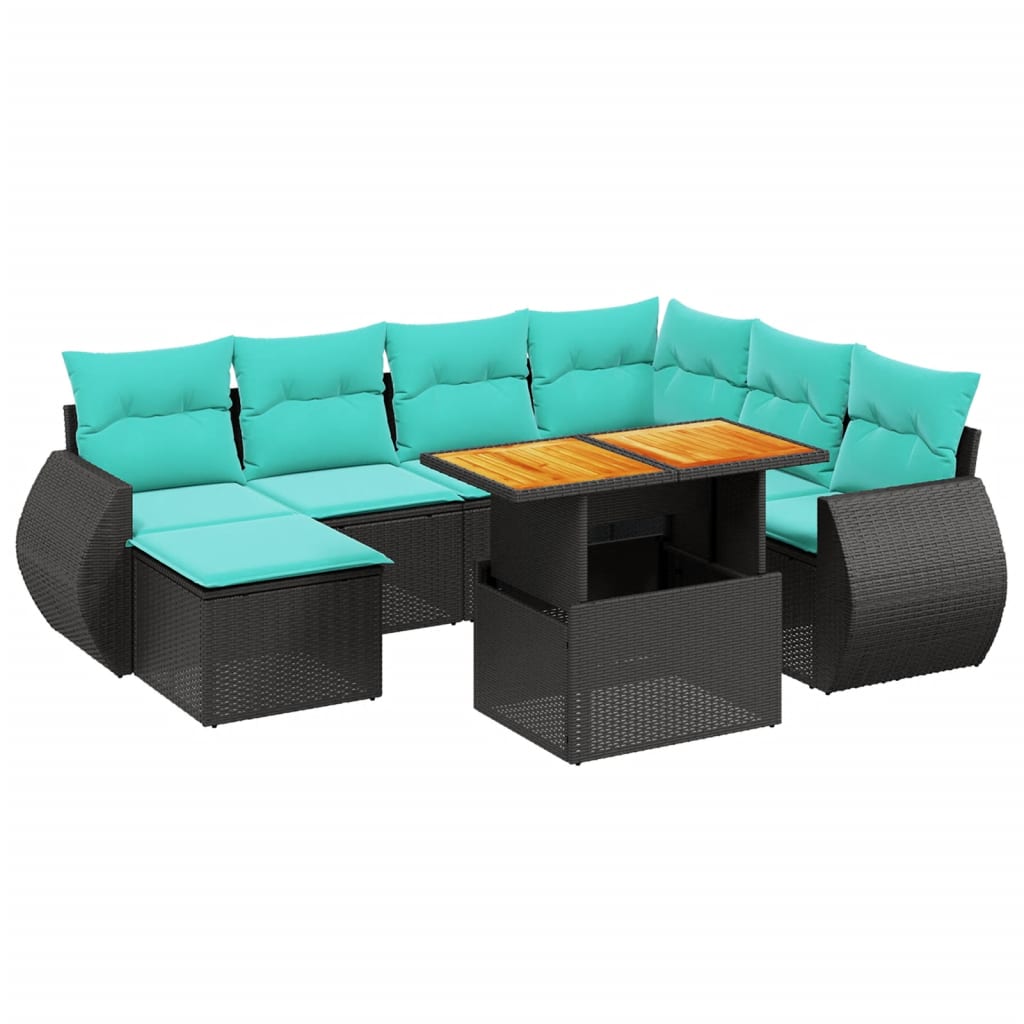 8 Piece Patio Sofa Set with Cushions Black Poly Rattan