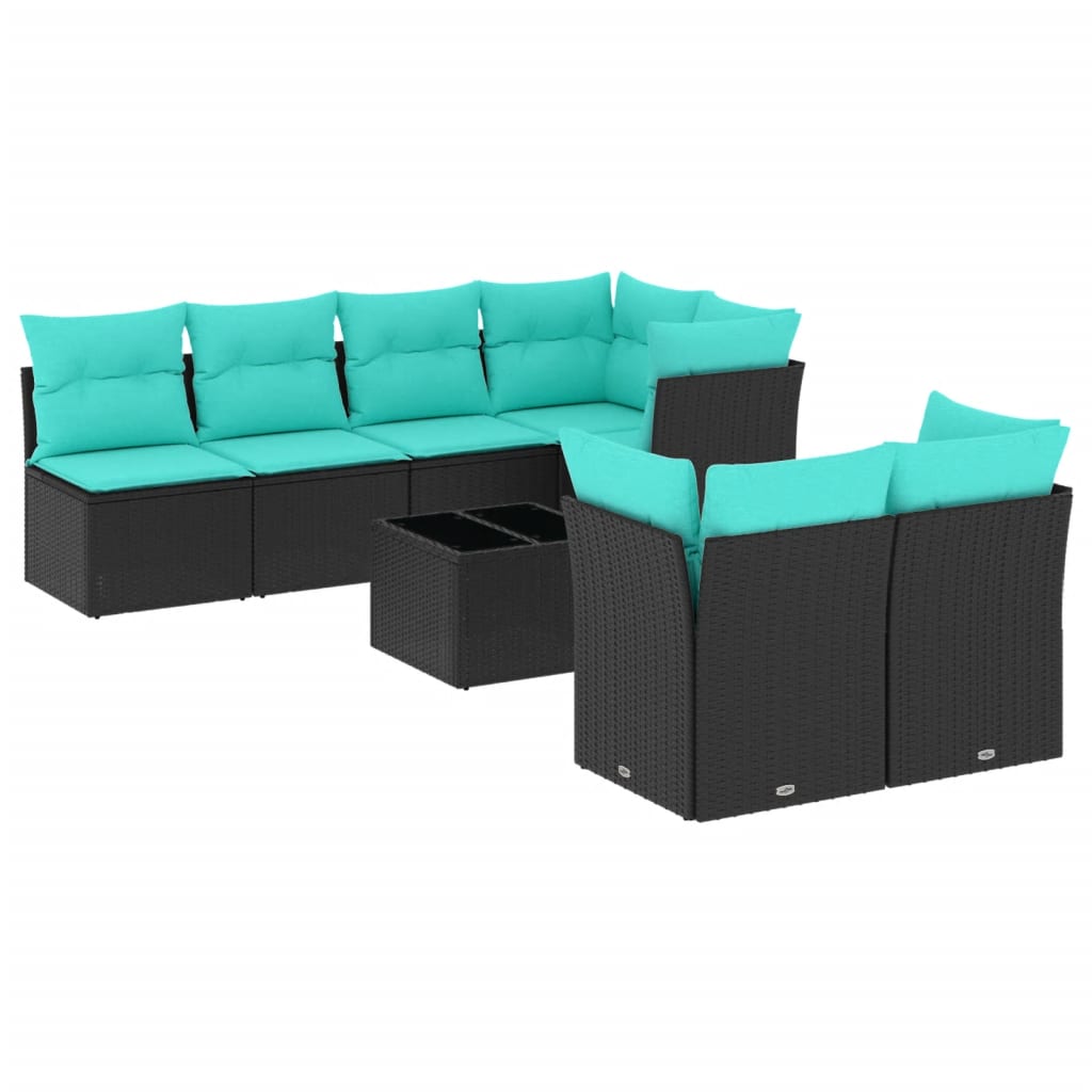 8 Piece Patio Sofa Set with Cushions Black Poly Rattan
