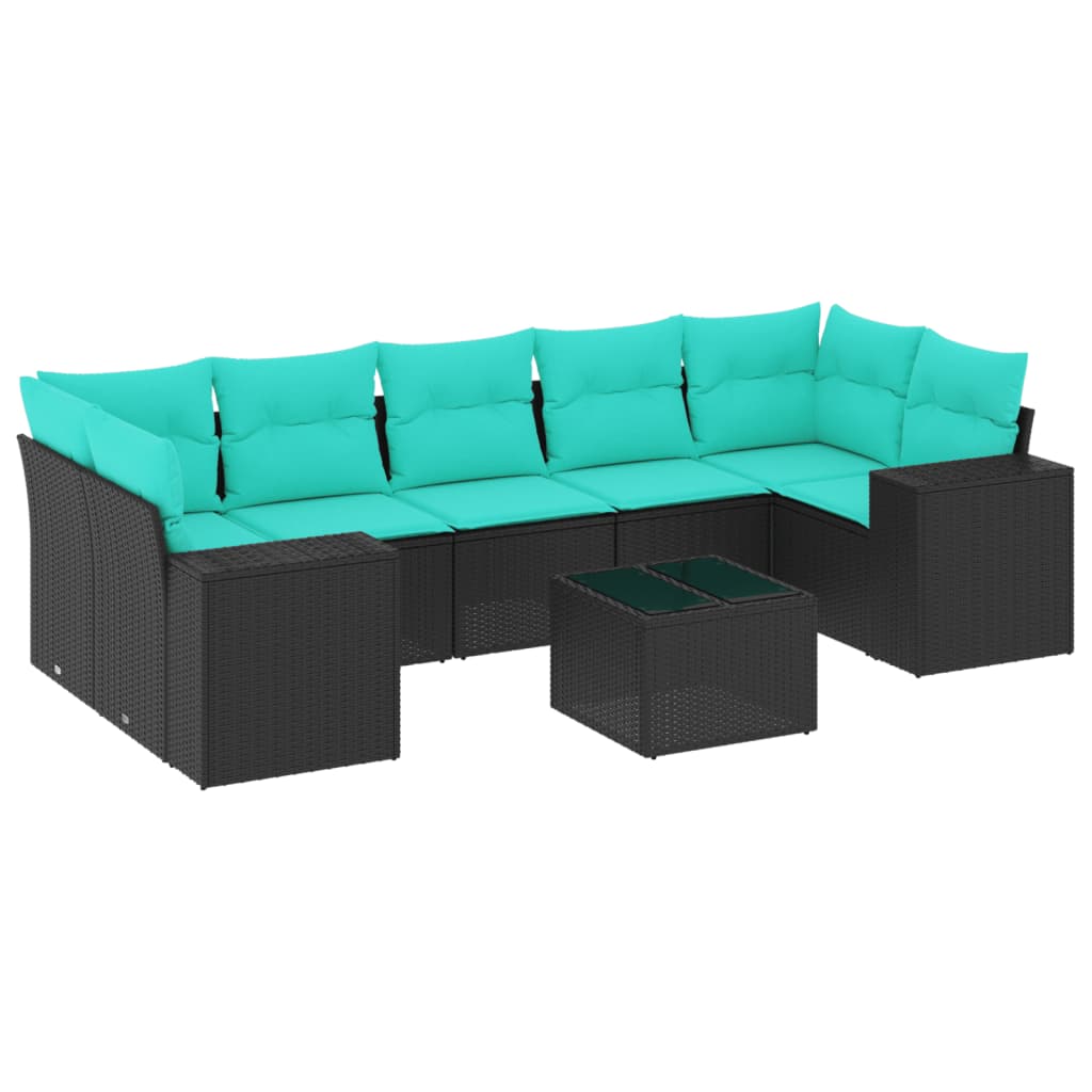 8 Piece Patio Sofa Set with Cushions Black Poly Rattan