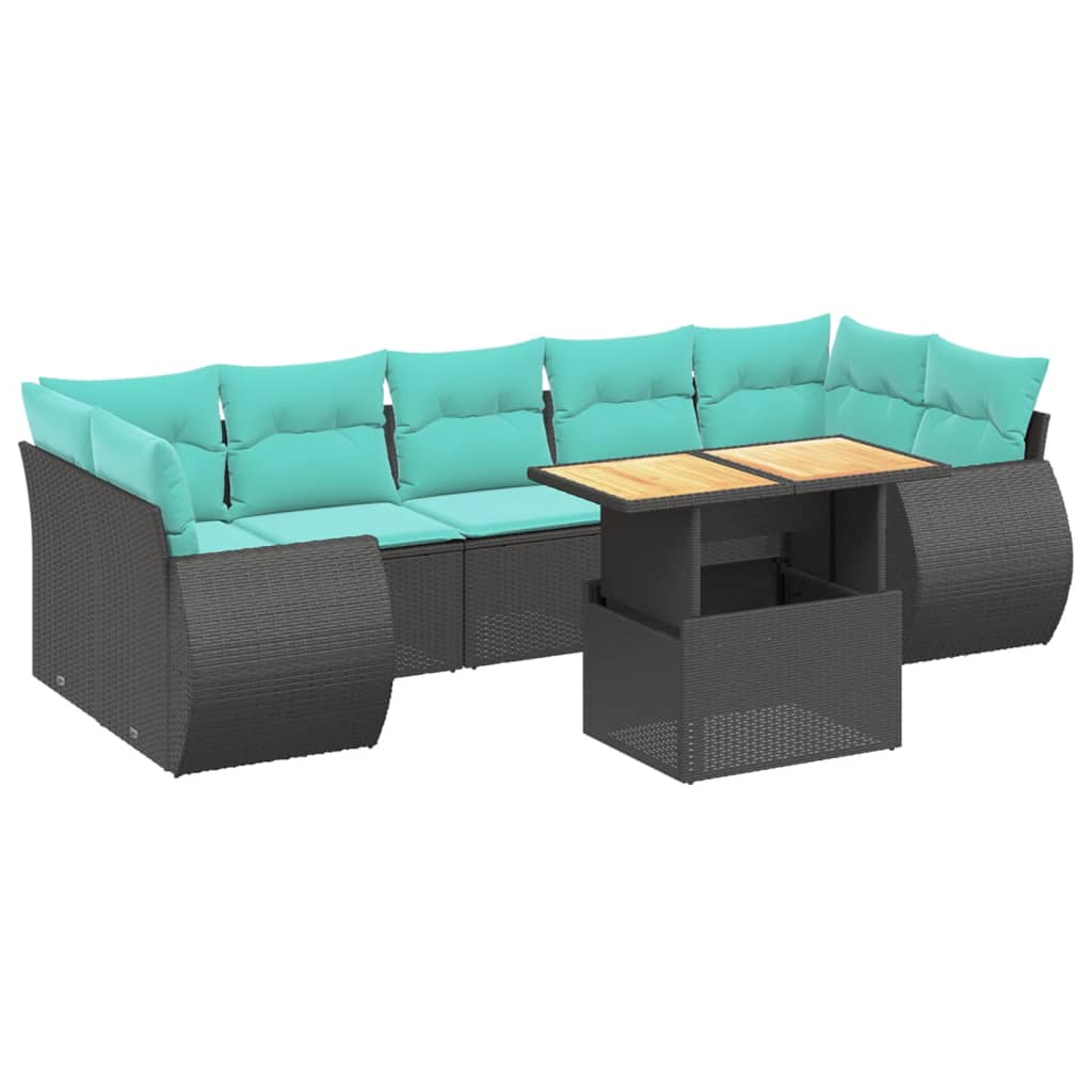 8 Piece Patio Sofa Set with Cushions Black Poly Rattan