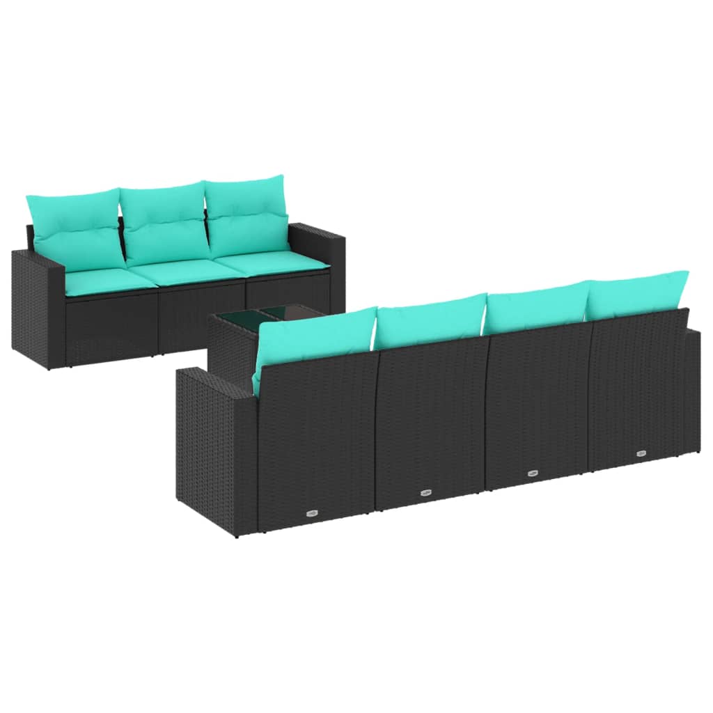 8 Piece Patio Sofa Set with Cushions Black Poly Rattan