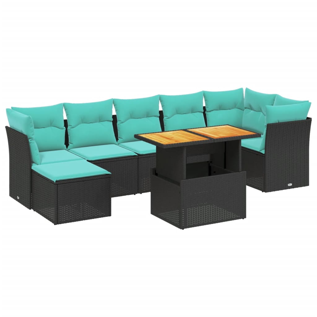 8 Piece Patio Sofa Set with Cushions Black Poly Rattan