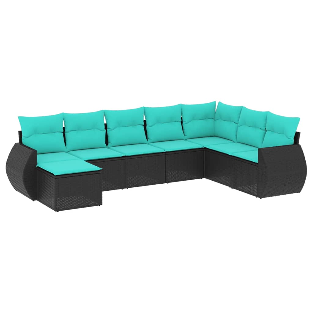 8 Piece Patio Sofa Set with Cushions Black Poly Rattan