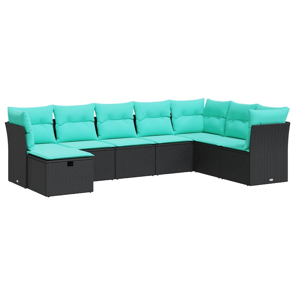 8 Piece Patio Sofa Set with Cushions Black Poly Rattan