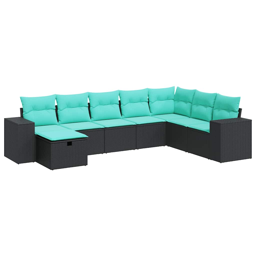 8 Piece Patio Sofa Set with Cushions Black Poly Rattan