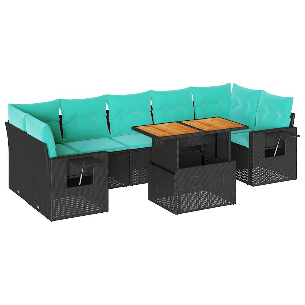 8 Piece Patio Sofa Set with Cushions Black Poly Rattan