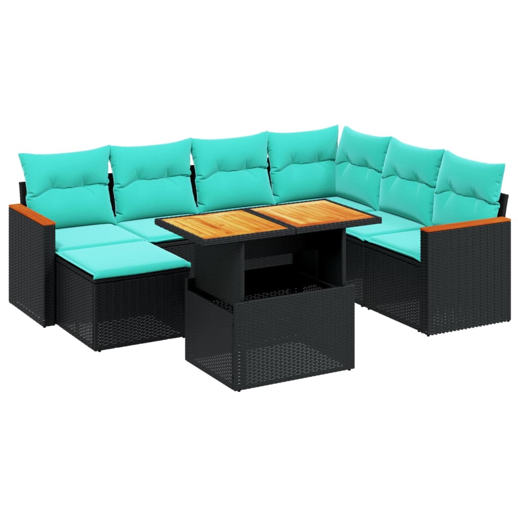 8 Piece Patio Sofa Set with Cushions Black Poly Rattan