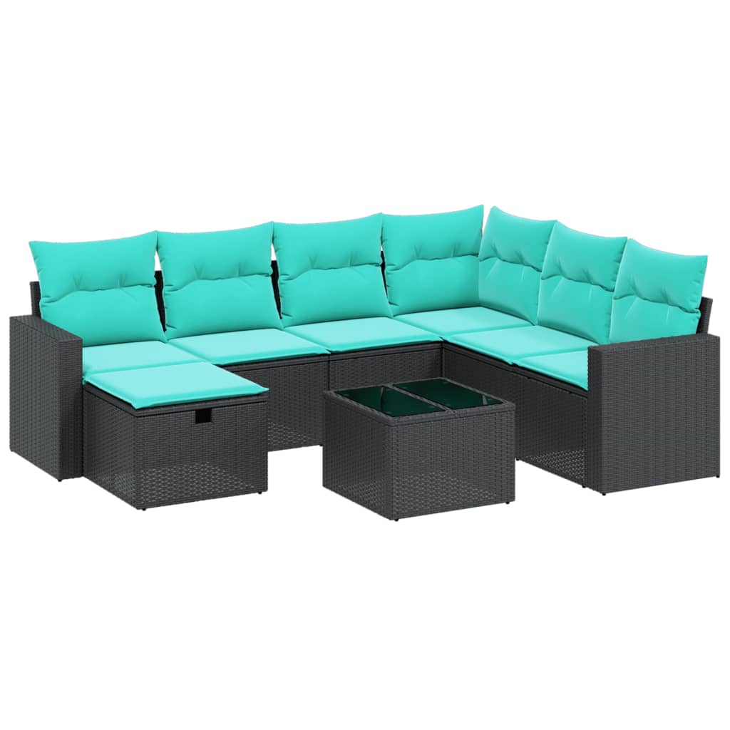 8 Piece Patio Sofa Set with Cushions Black Poly Rattan