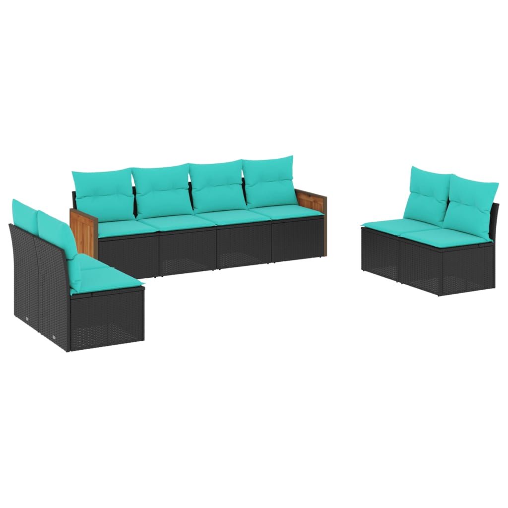 8 Piece Patio Sofa Set with Cushions Black Poly Rattan