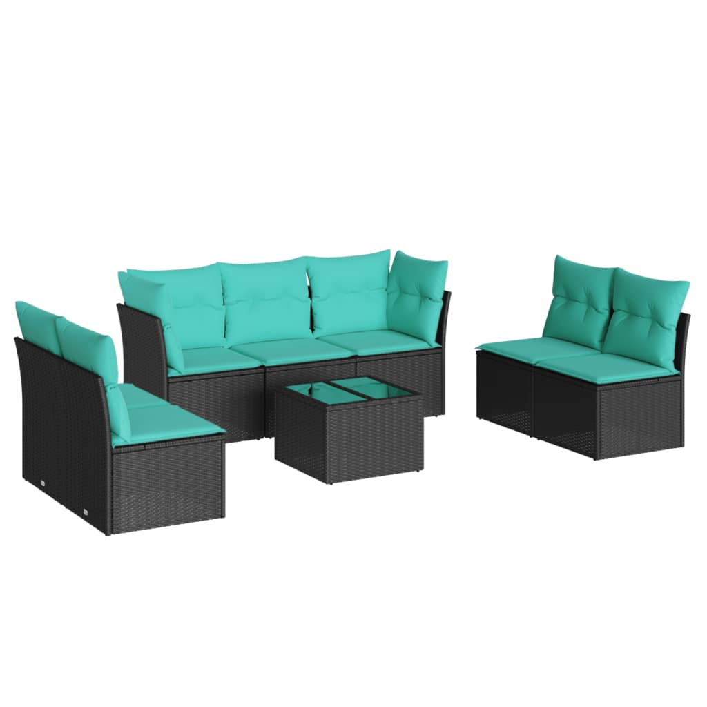 8 Piece Patio Sofa Set with Cushions Black Poly Rattan