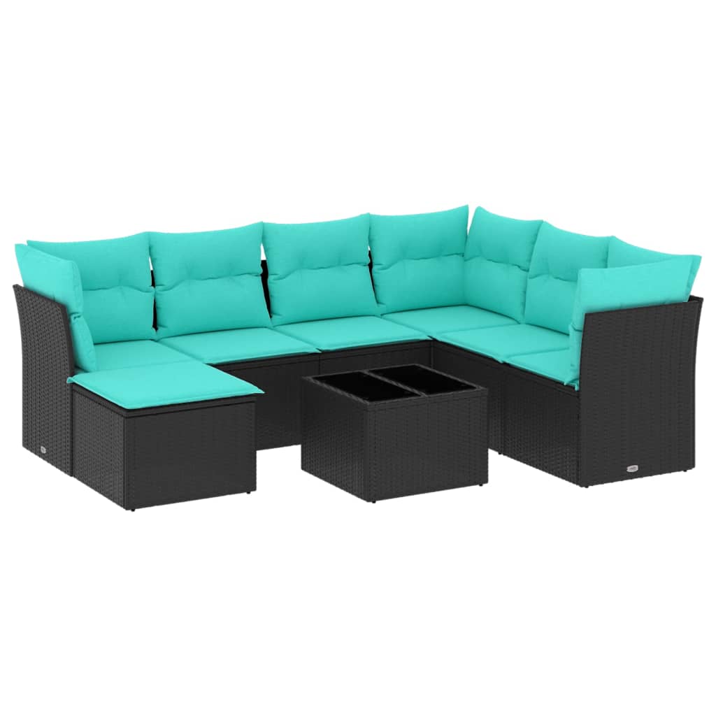 8 Piece Patio Sofa Set with Cushions Black Poly Rattan
