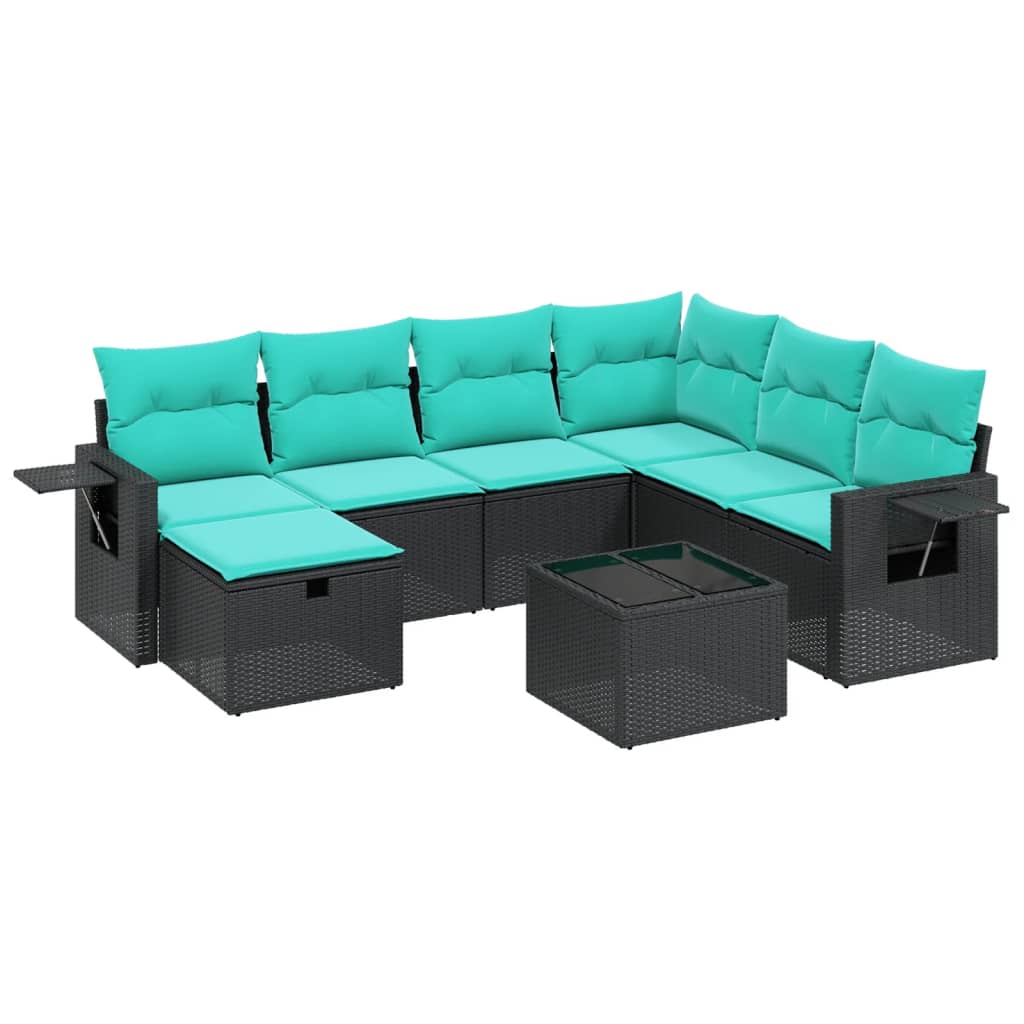 8 Piece Patio Sofa Set with Cushions Black Poly Rattan