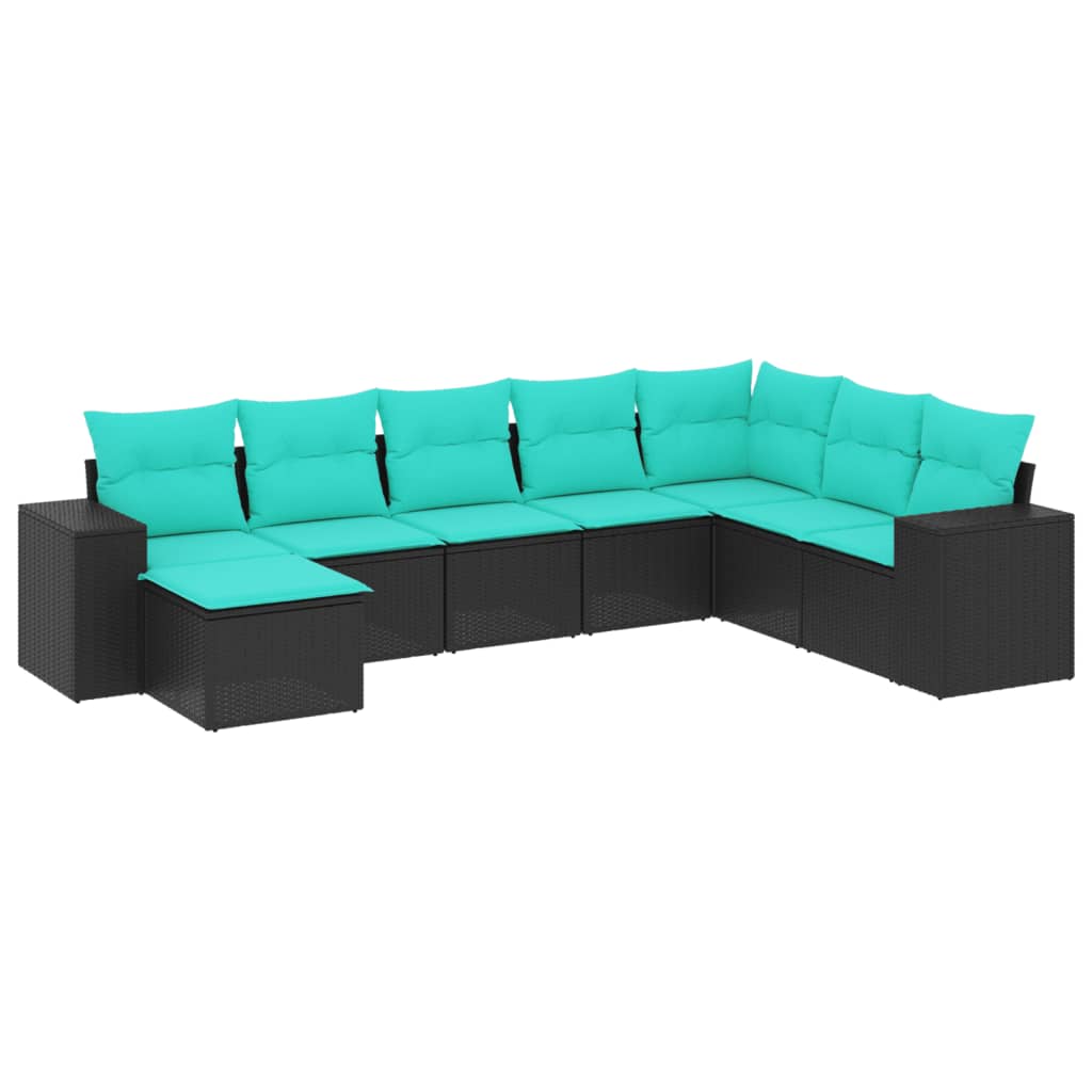 8 Piece Patio Sofa Set with Cushions Black Poly Rattan