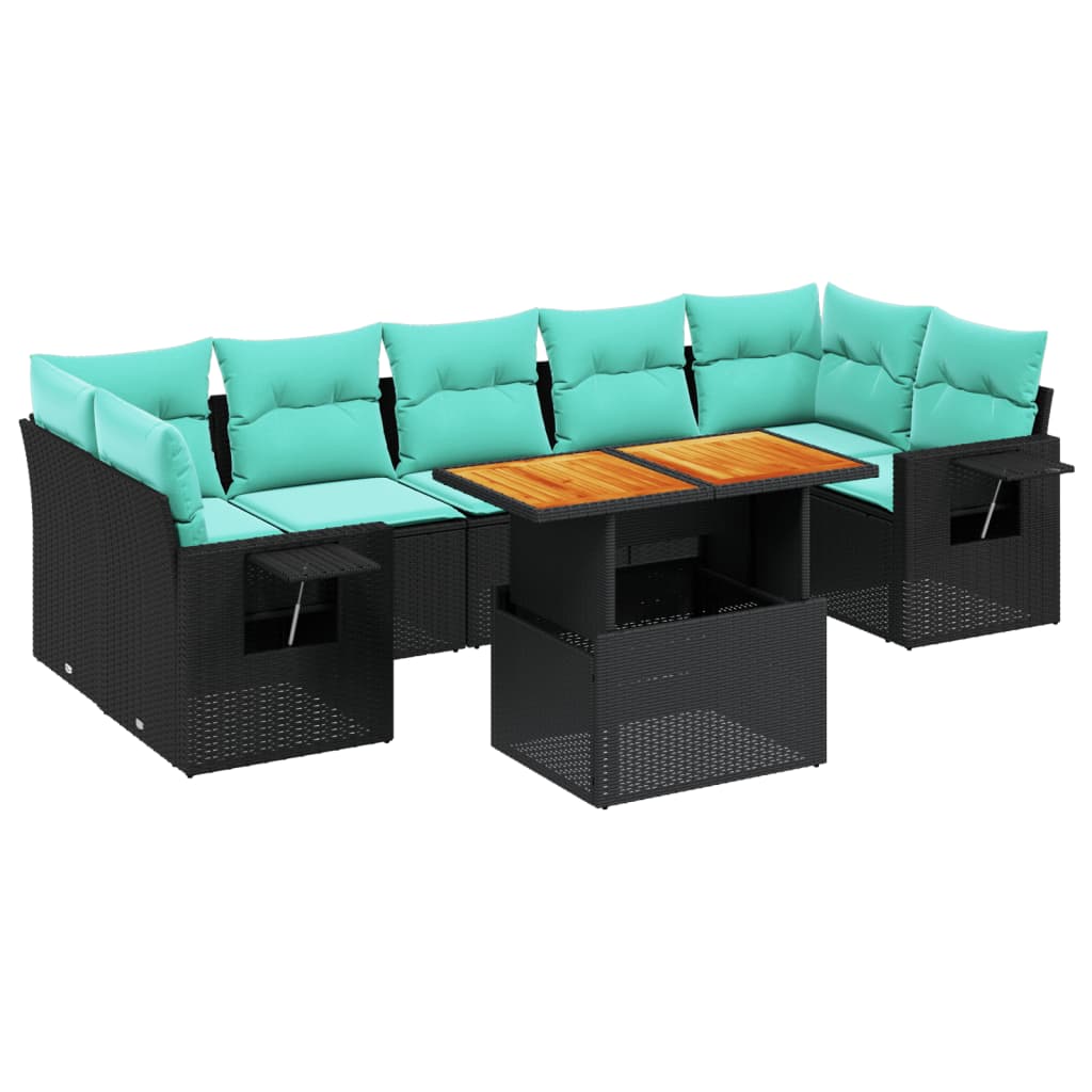 8 Piece Patio Sofa Set with Cushions Black Poly Rattan