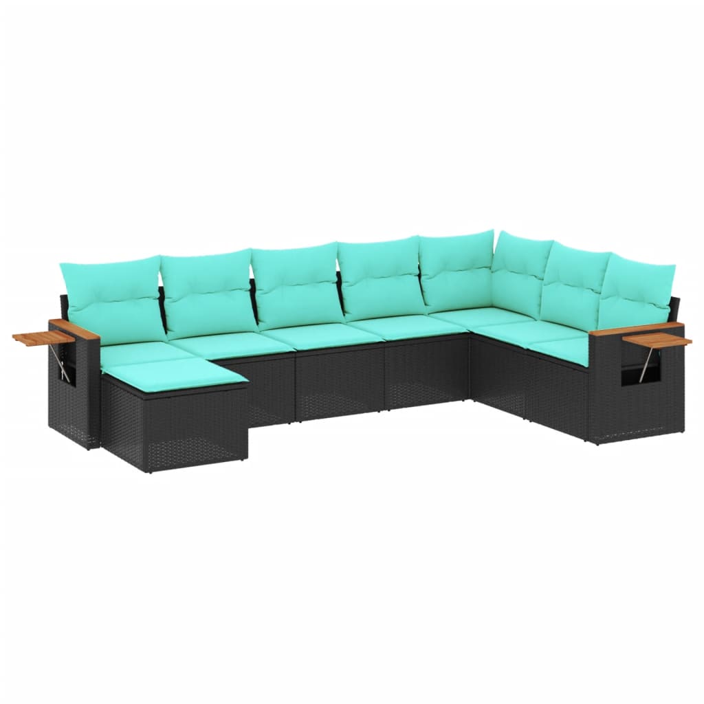 8 Piece Patio Sofa Set with Cushions Black Poly Rattan
