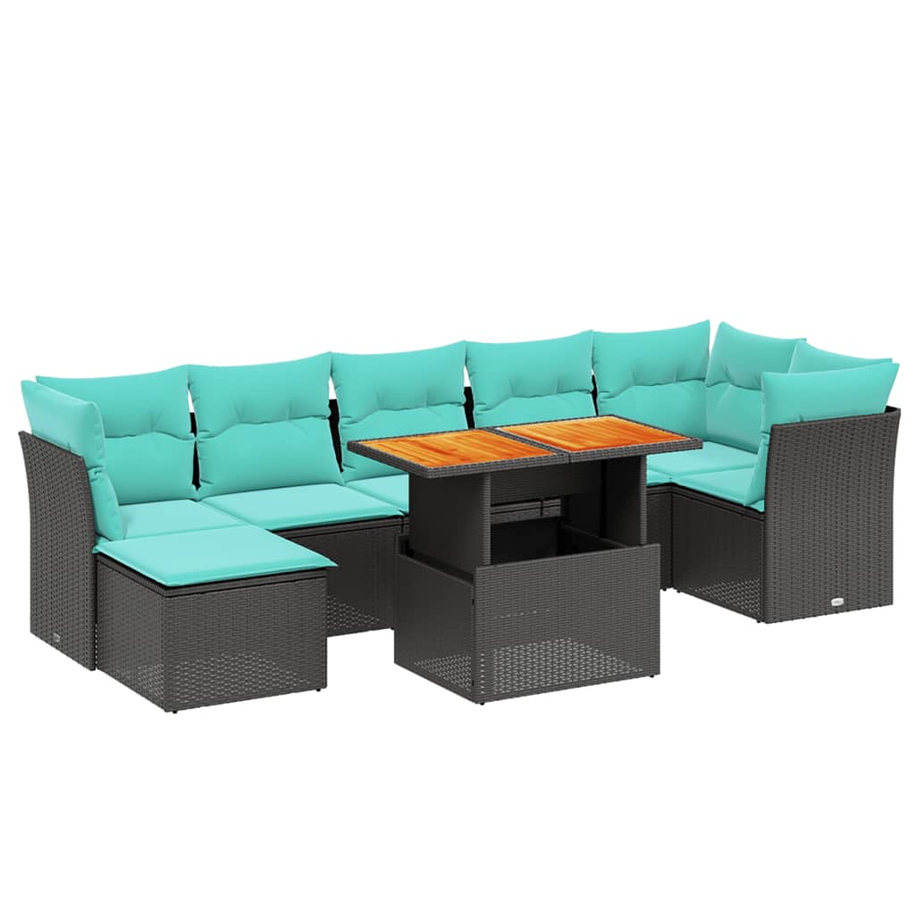 8 Piece Patio Sofa Set with Cushions Black Poly Rattan