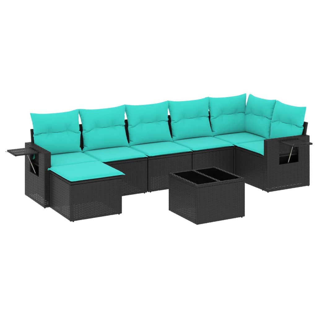 8 Piece Patio Sofa Set with Cushions Black Poly Rattan