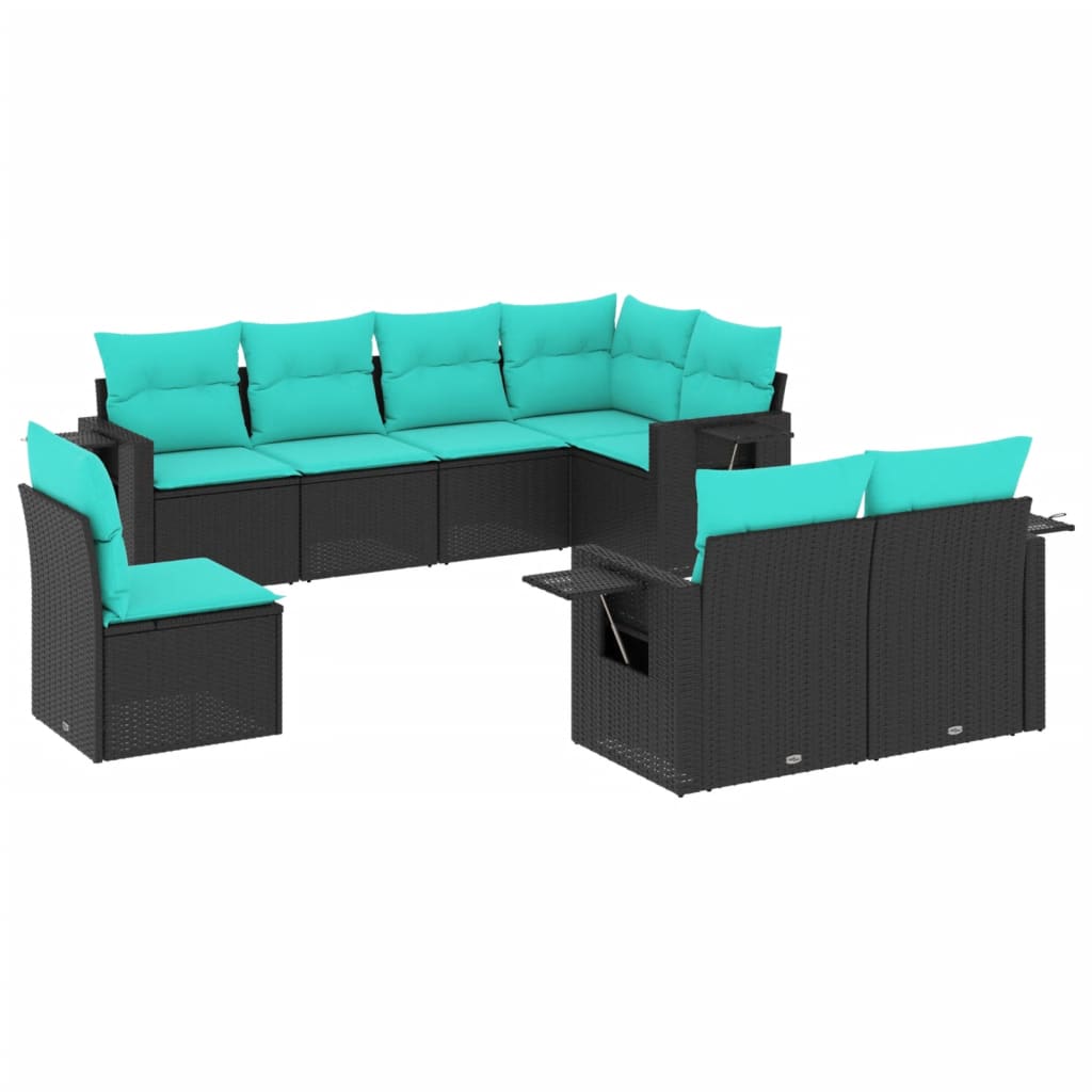 8 Piece Patio Sofa Set with Cushions Black Poly Rattan