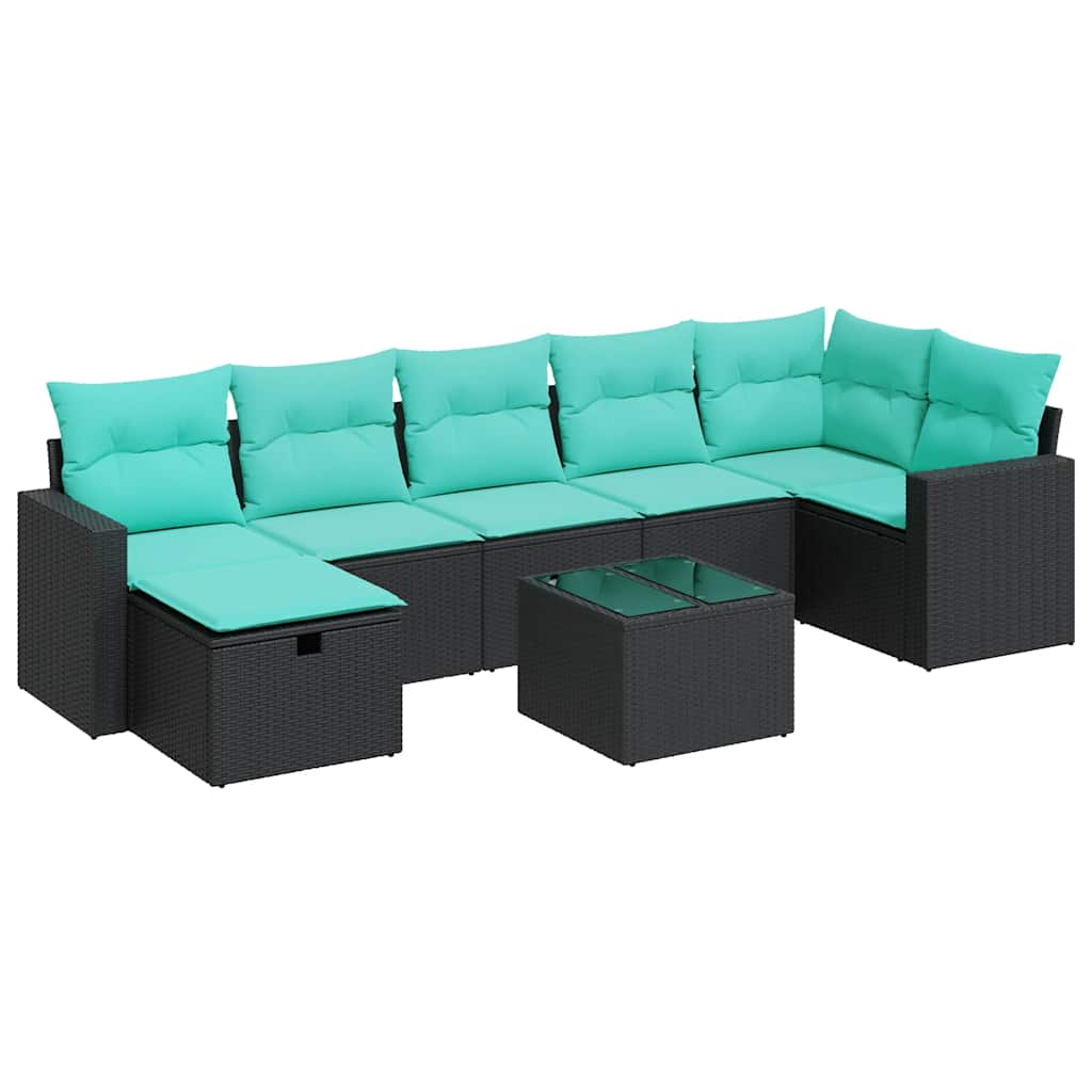 8 Piece Patio Sofa Set with Cushions Black Poly Rattan