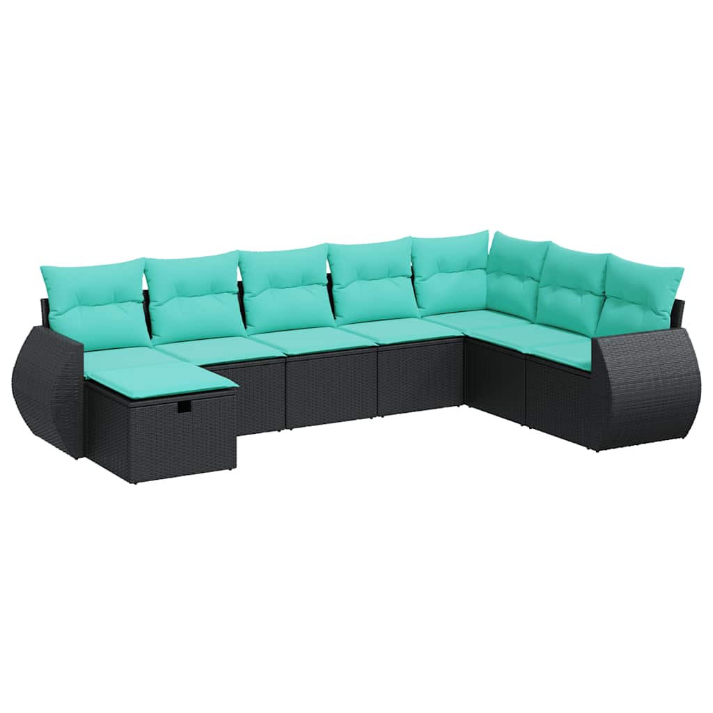 8 Piece Patio Sofa Set with Cushions Black Poly Rattan