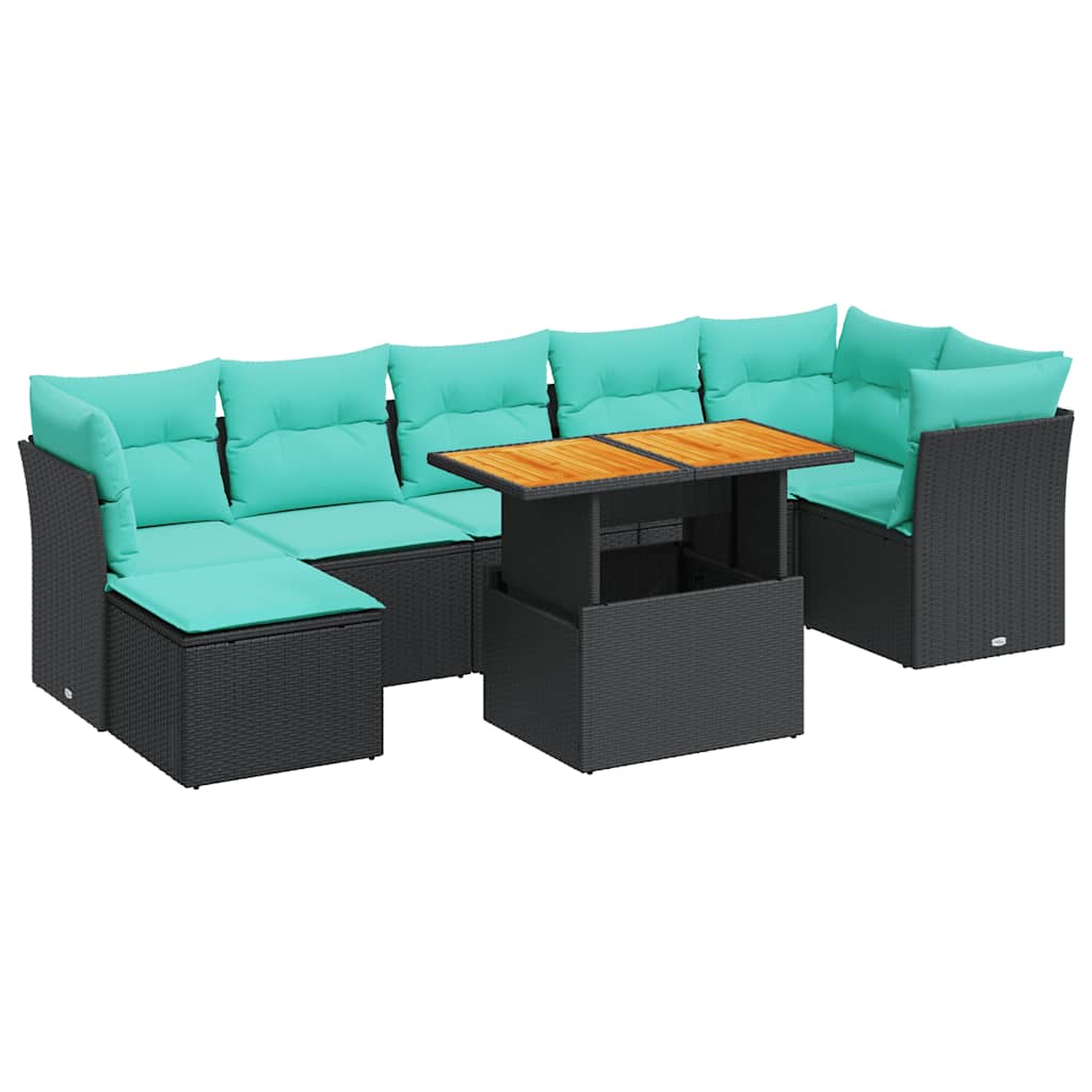 8 Piece Patio Sofa Set with Cushions Black Poly Rattan