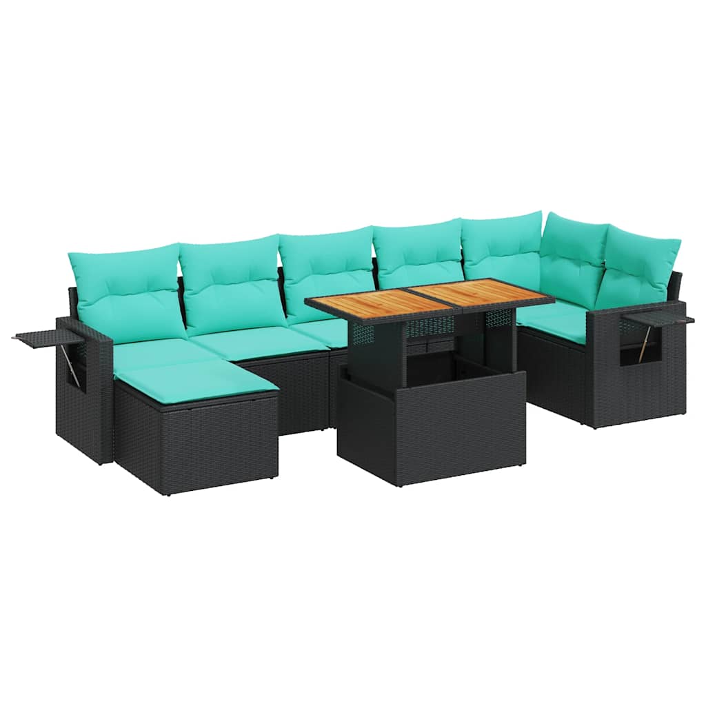 8 Piece Patio Sofa Set with Cushions Black Poly Rattan