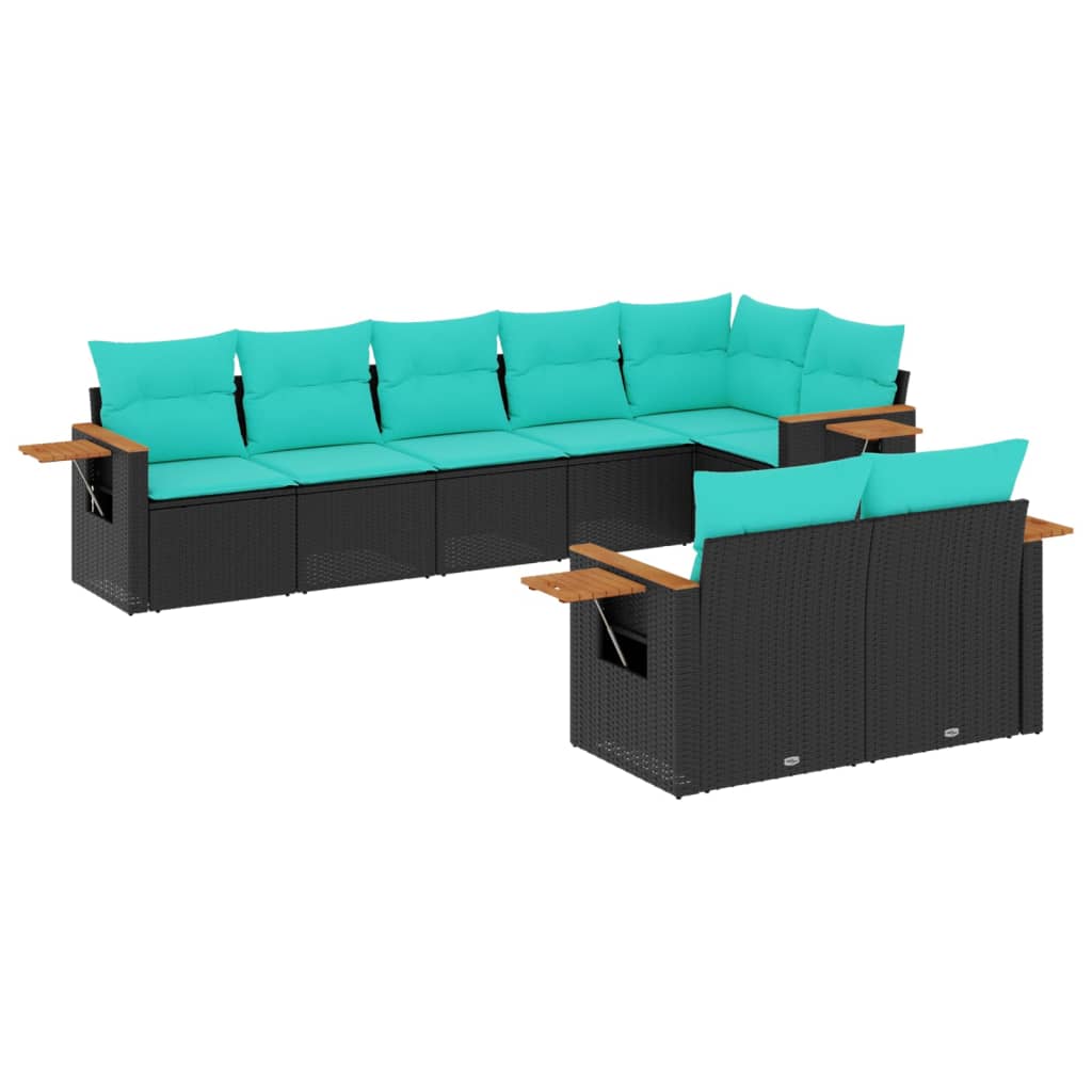 8 Piece Patio Sofa Set with Cushions Black Poly Rattan