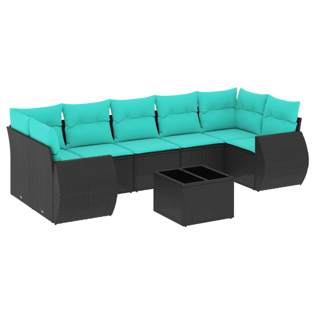 8 Piece Patio Sofa Set with Cushions Black Poly Rattan