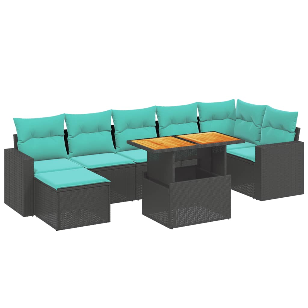 8 Piece Patio Sofa Set with Cushions Black Poly Rattan
