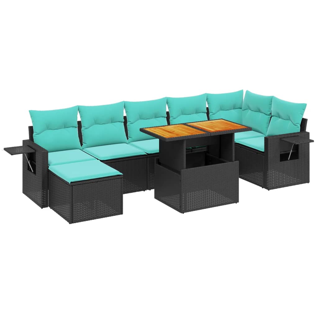 8 Piece Patio Sofa Set with Cushions Black Poly Rattan
