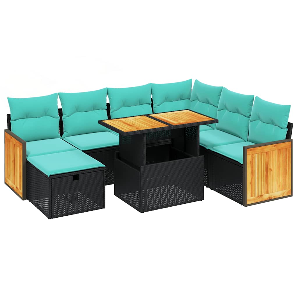 8 Piece Patio Sofa Set with Cushions Black Poly Rattan