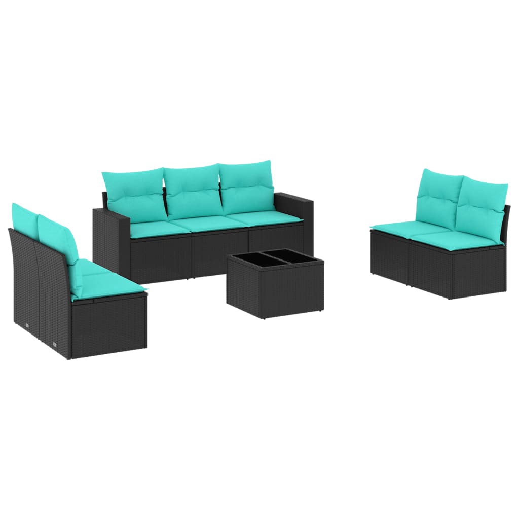 8 Piece Patio Sofa Set with Cushions Black Poly Rattan