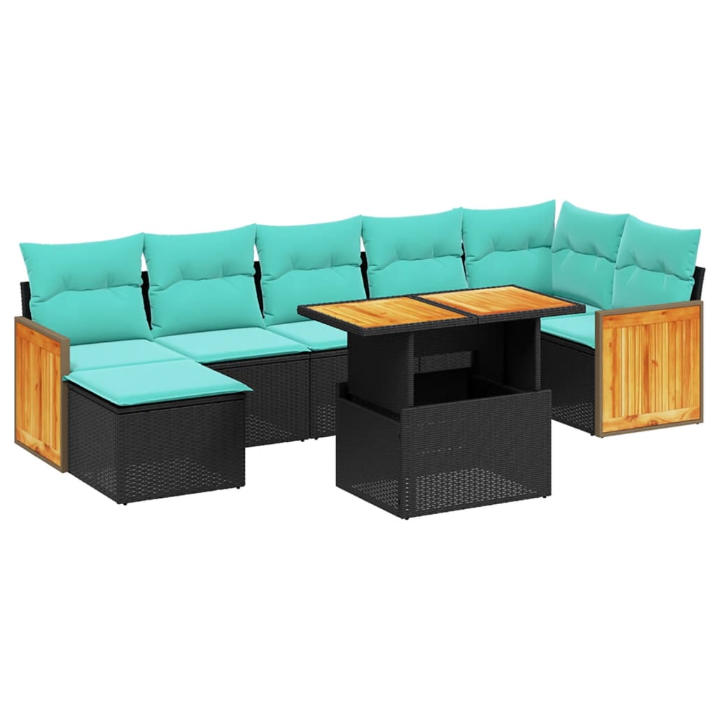 8 Piece Patio Sofa Set with Cushions Black Poly Rattan